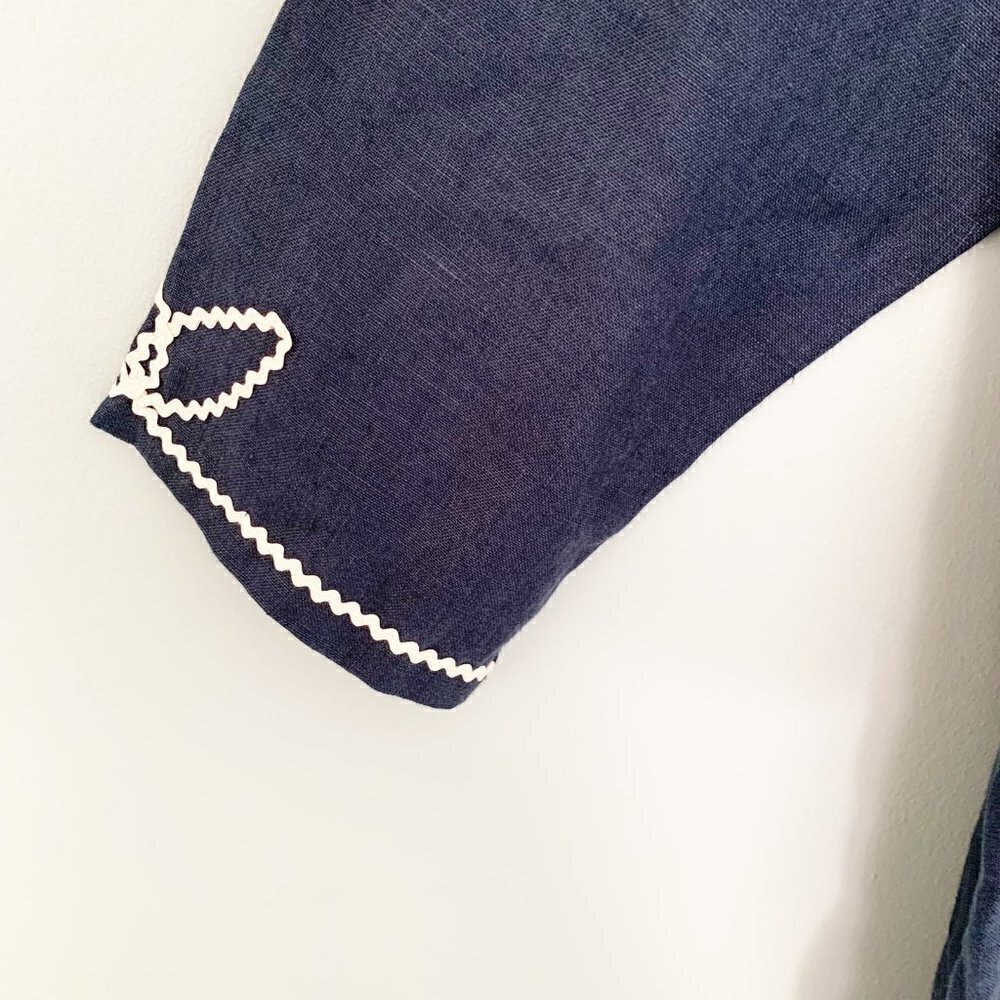 Nira Nira New York‎ Navy Blue Linen Ric Rac Embroidered Tunic Top Womens Size M - Picture 4 of 8